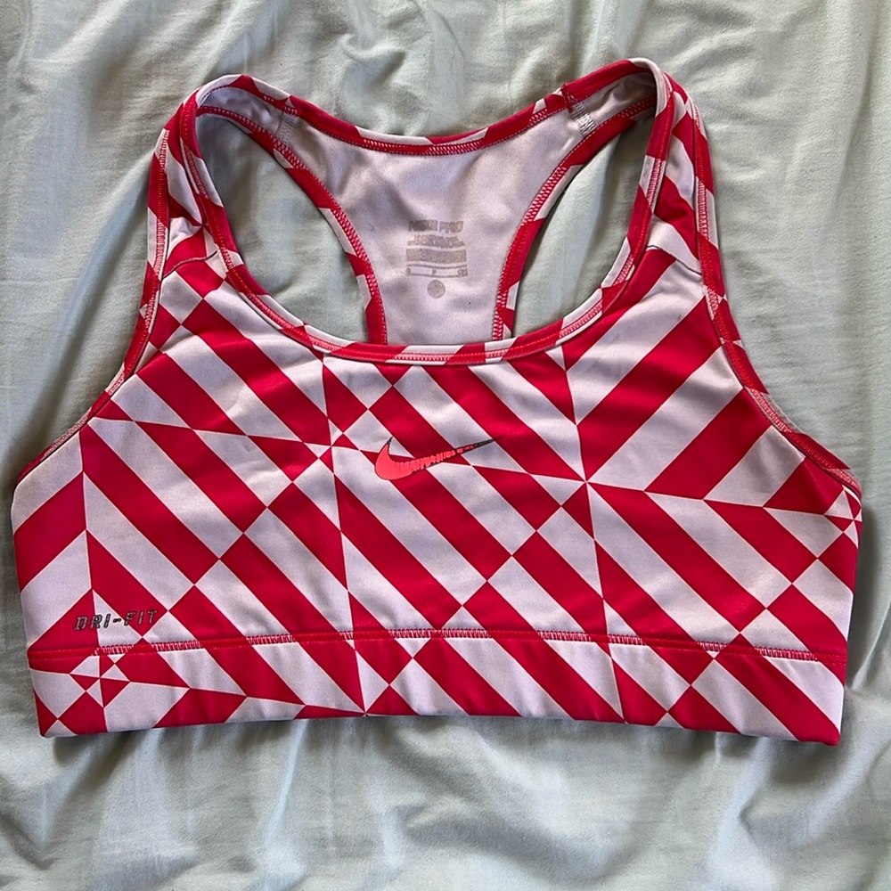 Pink and White Nike Dri-Fit Sports Bra